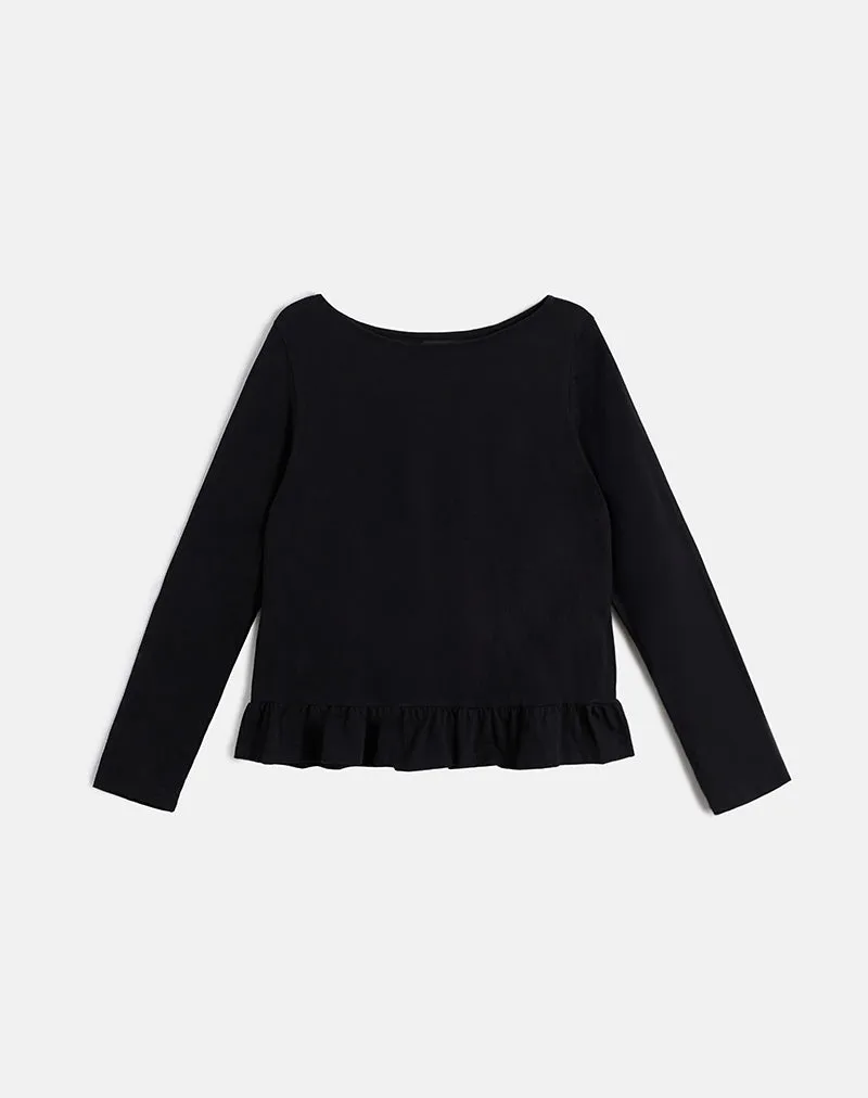Vivala Boxy Long Sleeve Top in Black with Frill Hem sold by Motel Rocks product image thumbnail 5