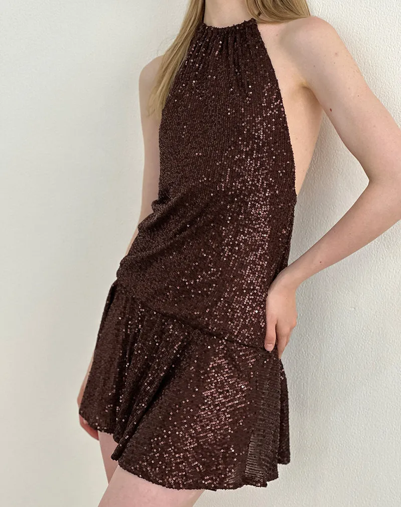 Veloria Mini Dress in Drape Sequin Brown sold by Motel Rocks product image thumbnail 3