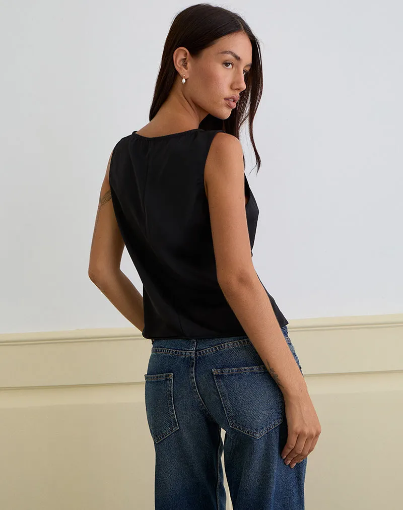 Valeska Lace Insert Top in Satin Black sold by Motel Rocks product image thumbnail 4