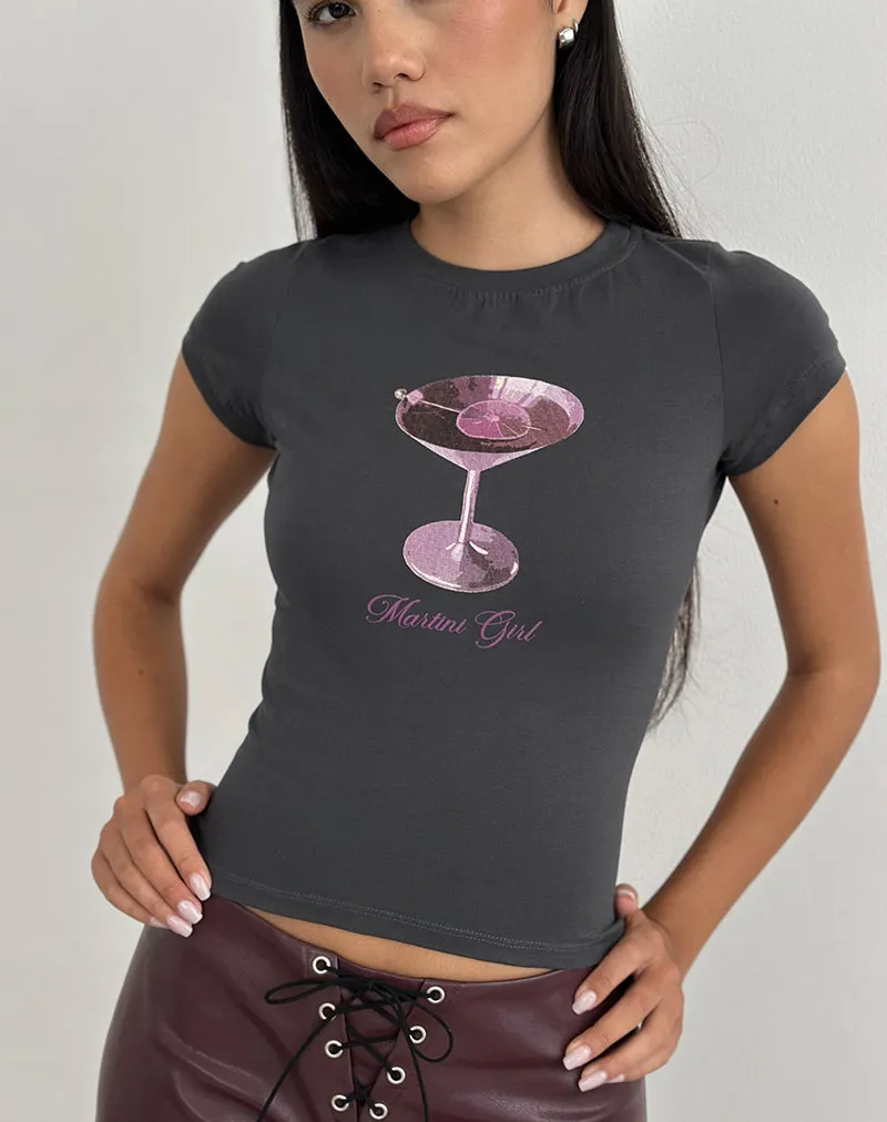 Sutin Tee in Beluga Grey with Martini Girl Graphic sold by Motel Rocks product image thumbnail 4