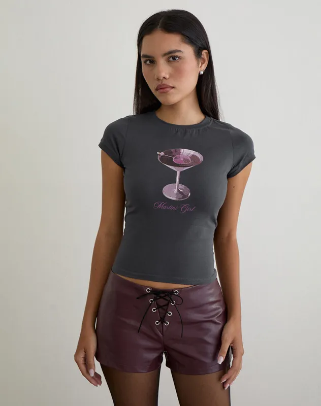 Sutin Tee in Beluga Grey with Martini Girl Graphic made by Motel Rocks
