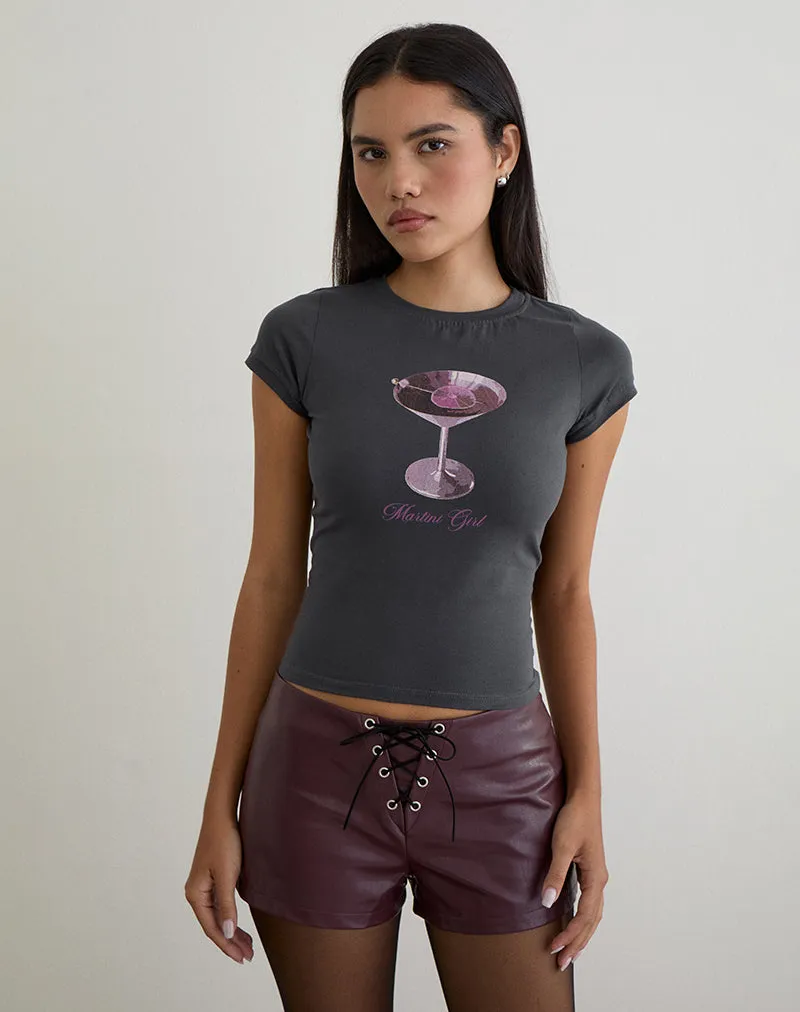 Sutin Tee in Beluga Grey with Martini Girl Graphic sold by Motel Rocks