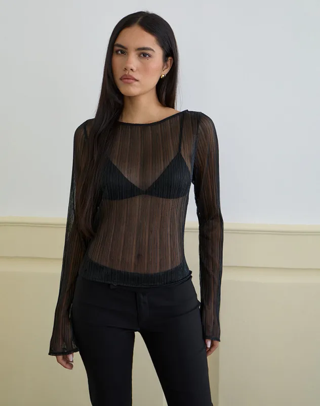 Saezuru Top in Chiffon Plisse Shimmer Black made by Motel Rocks