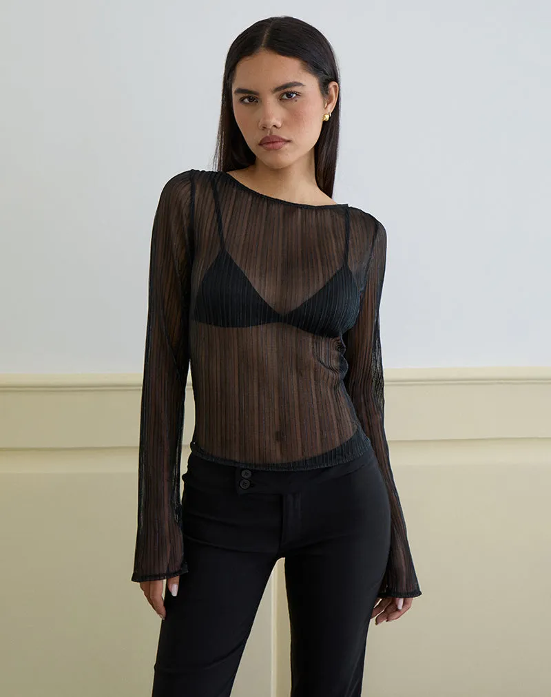 Saezuru Top in Chiffon Plisse Shimmer Black sold by Motel Rocks product image thumbnail 5