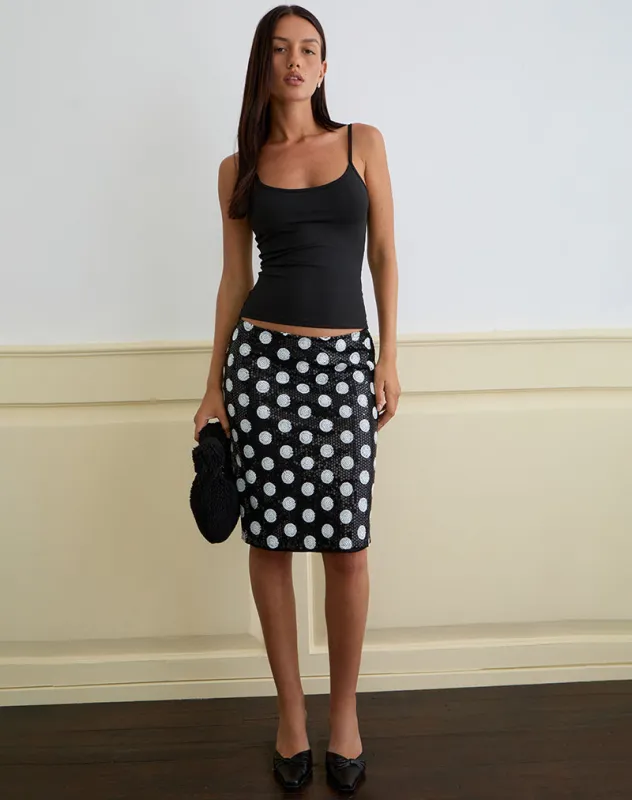 Kavivi Midi Skirt in Polka Sequin Monochrome sold by Motel Rocks