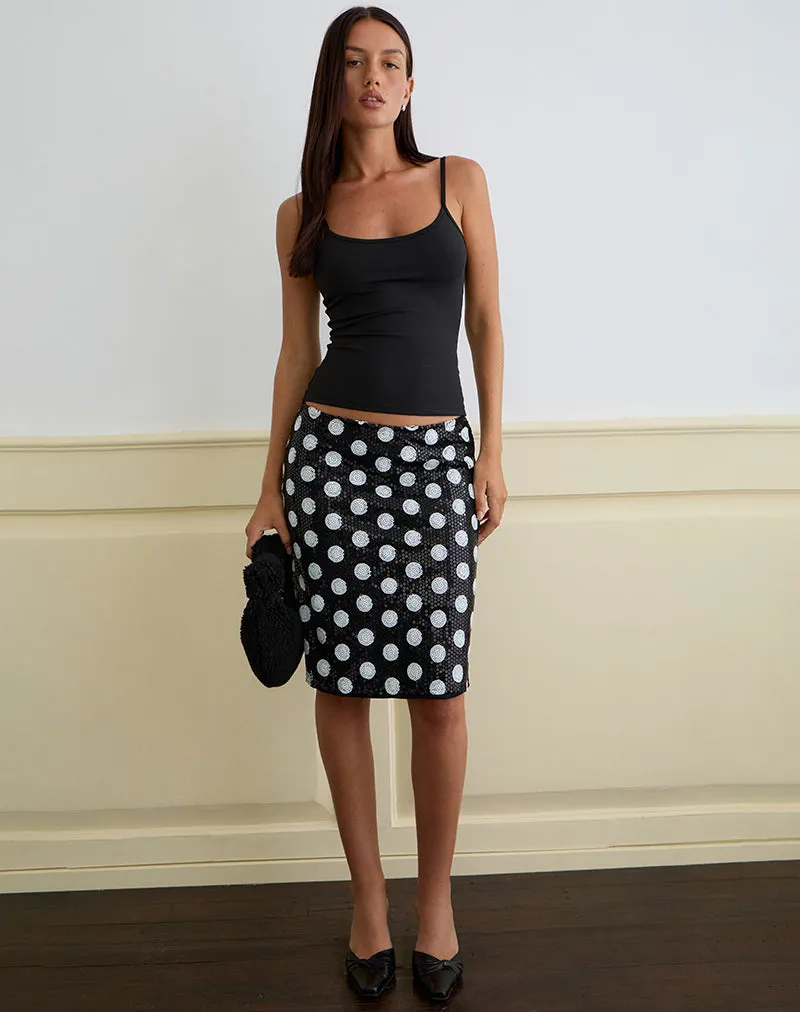 Kavivi Midi Skirt in Polka Sequin Monochrome sold by Motel Rocks