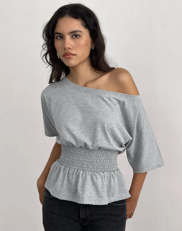 Domani Off the Shoulder Top in Grey Marl made by Motel Rocks