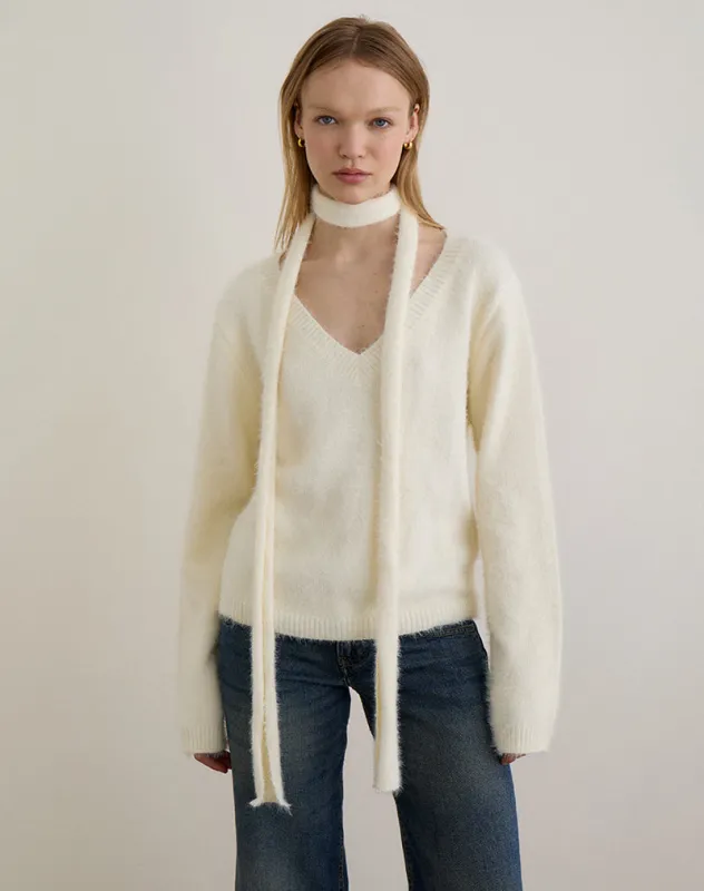 Dikara Jumper with Scarf in Knit Off White sold by Motel Rocks