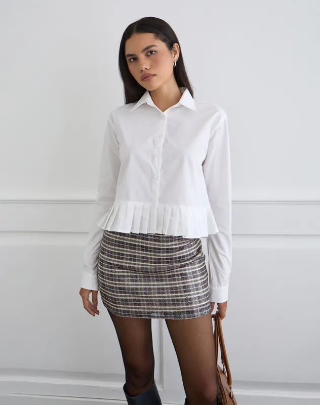 Bisian Pleated Hem Shirt in Poplin White made by Motel Rocks