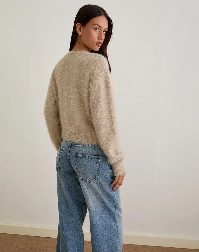 Audrina Cardigan in Fluffy Knit Beige sold by Motel Rocks product image thumbnail 5