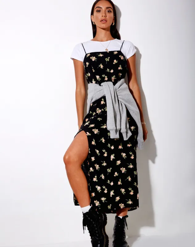 Mirza Maxi Dress in Rose Garden Black sold by Motel Rocks