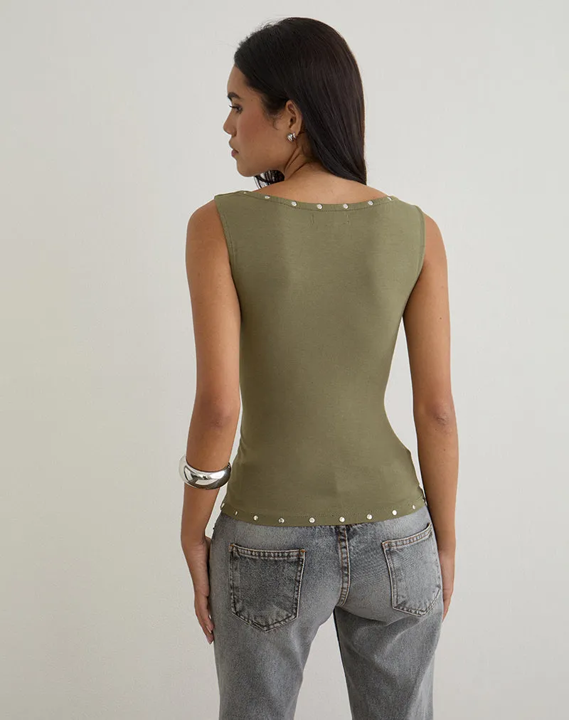 Slater Studded Top in Rayon Jersey Khaki sold by Motel Rocks product image thumbnail 5