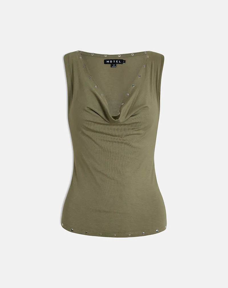 Slater Studded Top in Rayon Jersey Khaki sold by Motel Rocks product image thumbnail 2