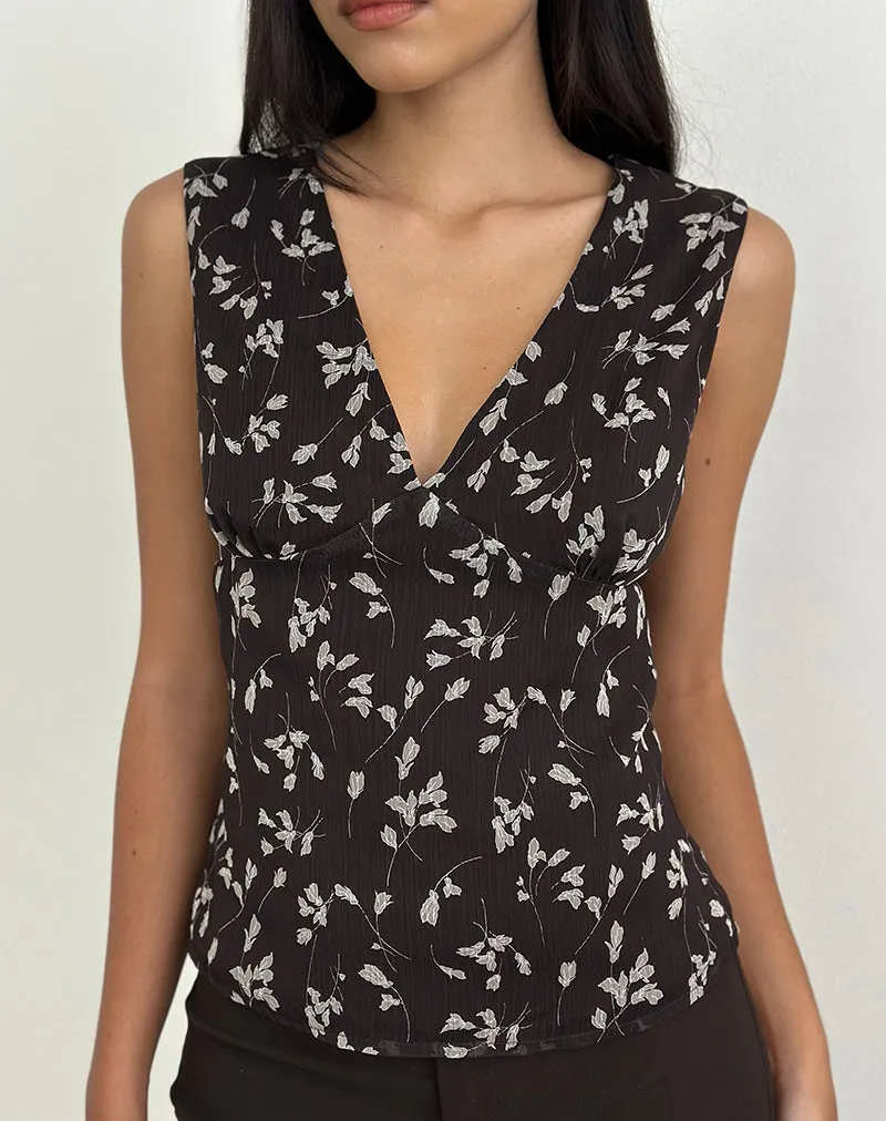 Asali Top in Flower Chiffon Brown sold by Motel Rocks