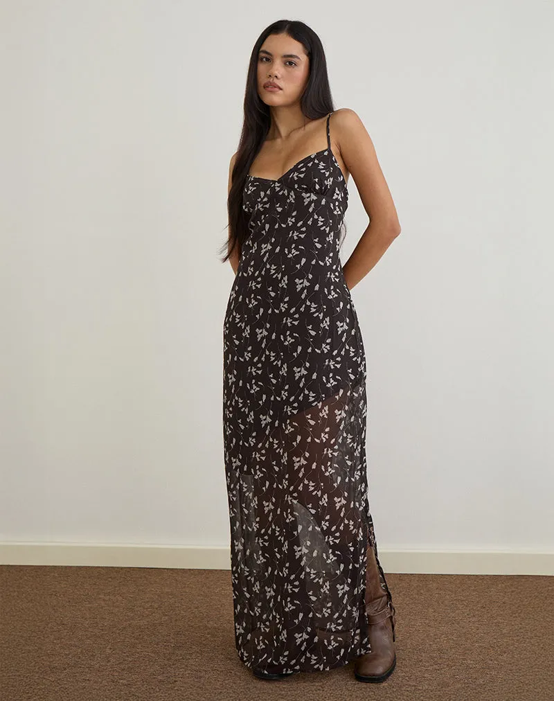 Sunita Maxi Dress in Flower Chiffon Brown sold by Motel Rocks