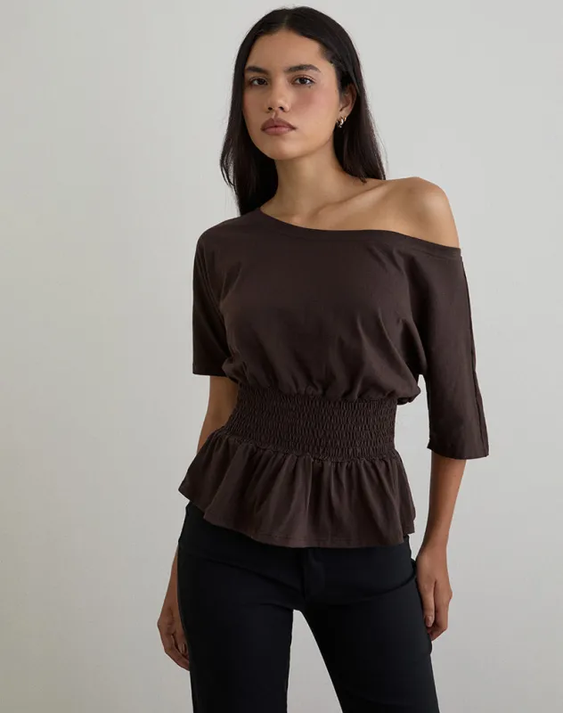 Domani Off the Shoulder Top in Chocolate sold by Motel Rocks