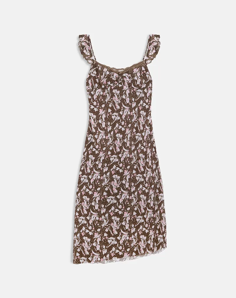 Daita Midi Dress in Chiffon Polka Flower Brown sold by Motel Rocks product image thumbnail 3