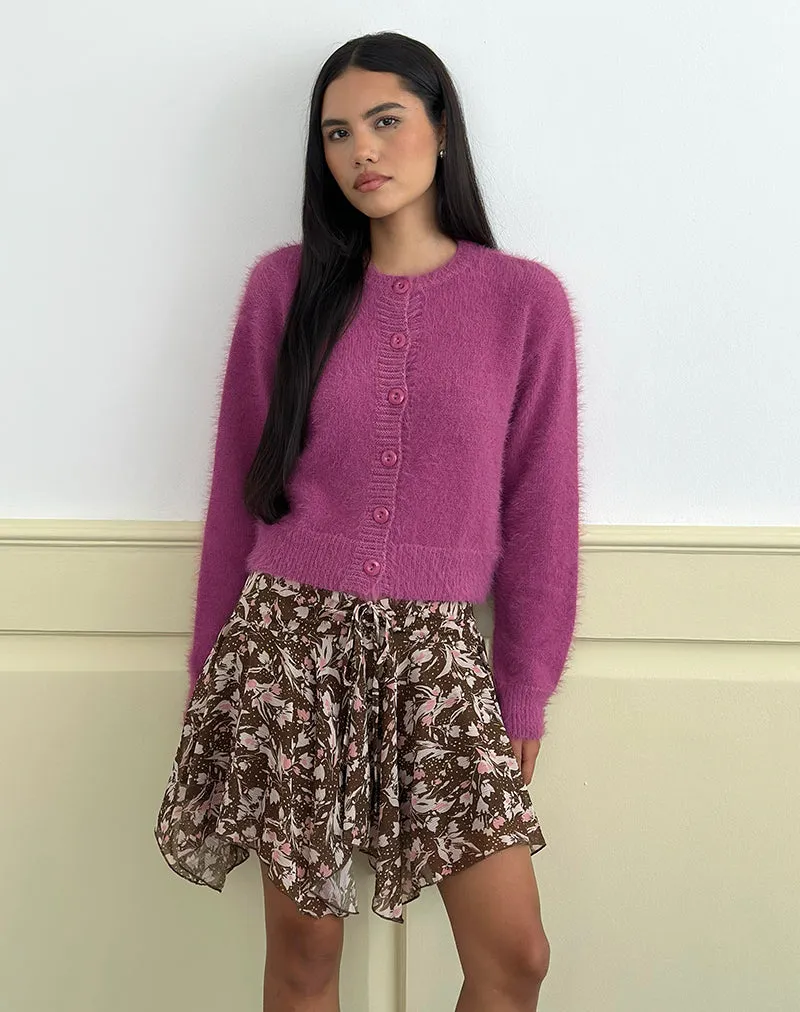 Audrina Cardigan in Fluffy Knit Grape sold by Motel Rocks