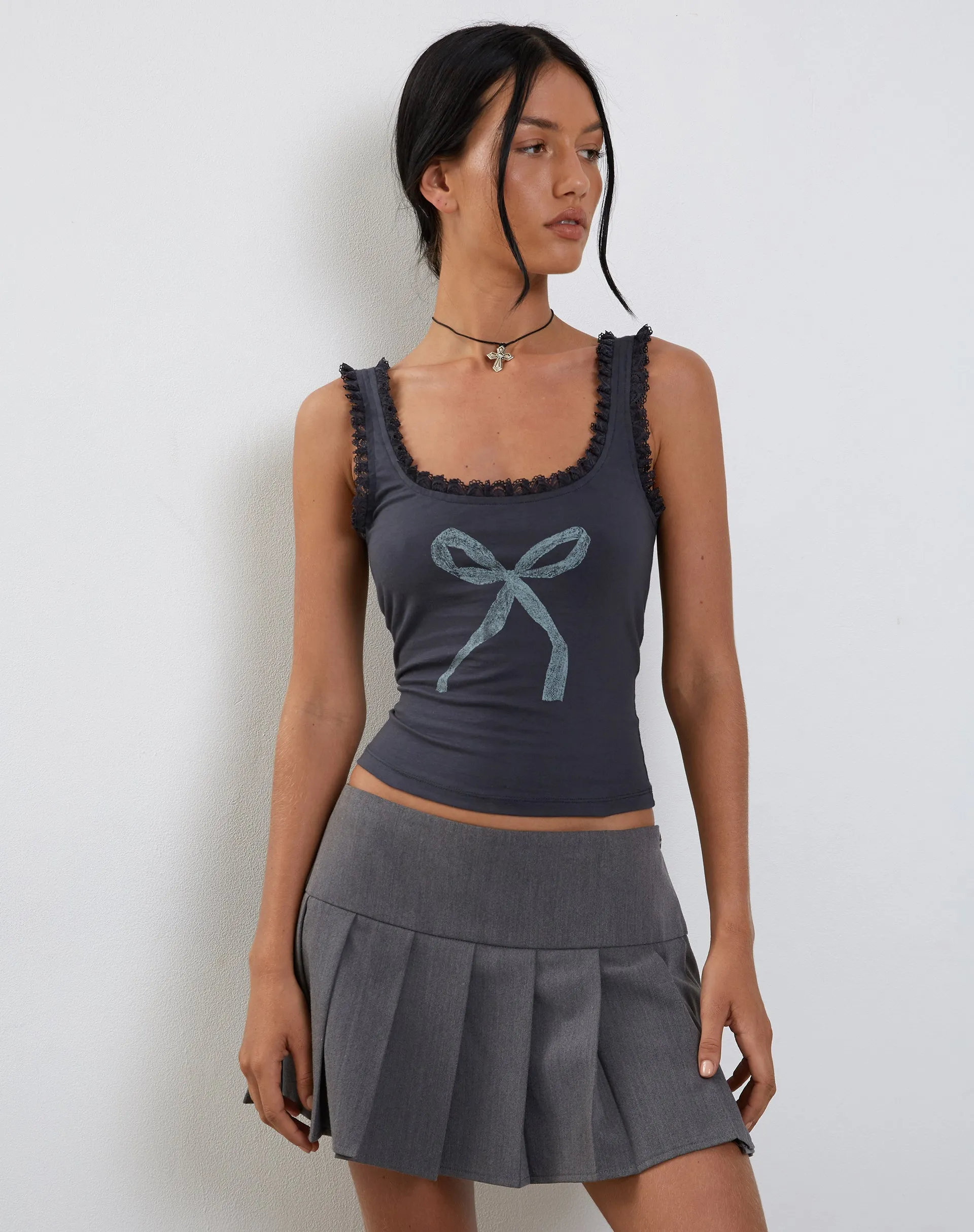 Carillo Lace Trim Vest Top in Ocean Storm Bow Print sold by Motel Rocks product image thumbnail 4