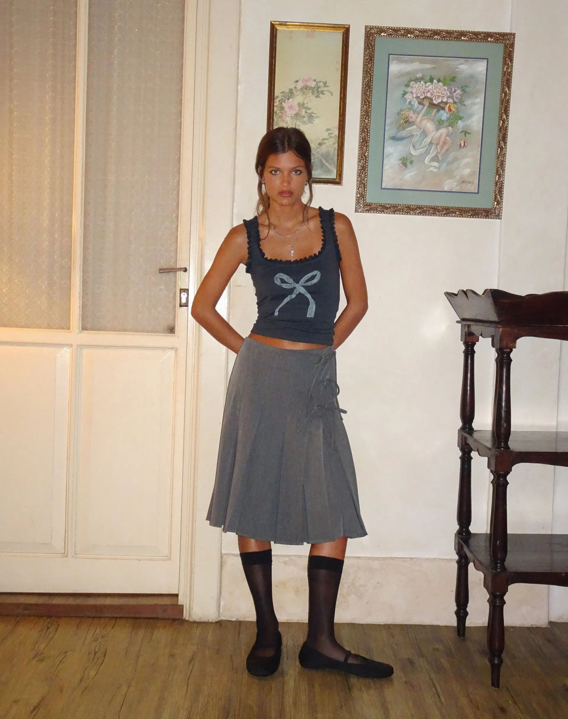 Carillo Lace Trim Vest Top in Ocean Storm Bow Print sold by Motel Rocks product image thumbnail 2