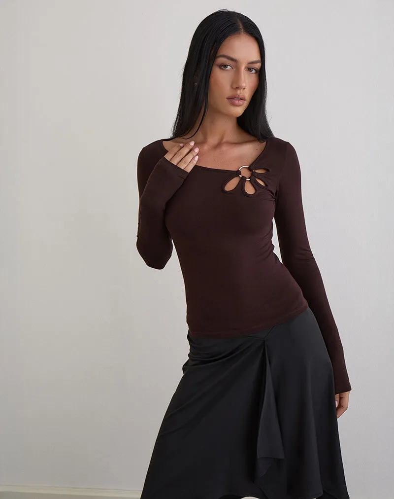 Donela Long Sleeve Top with Flower Ring in Bitter Chocolate sold by Motel Rocks product image thumbnail 4