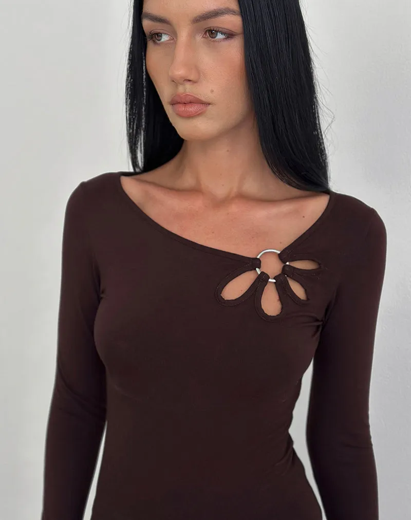 Donela Long Sleeve Top with Flower Ring in Bitter Chocolate sold by Motel Rocks product image thumbnail 2