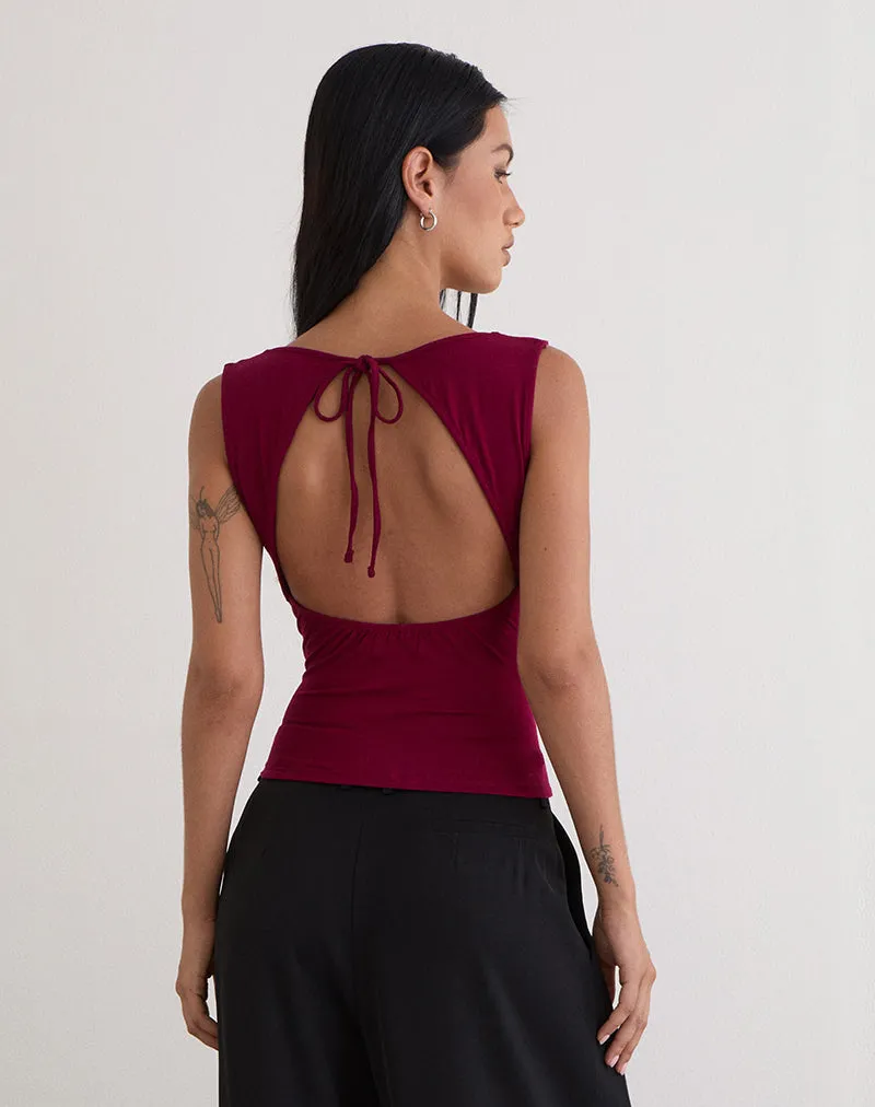 Imrie Open Back Top in Rayon Jersey Burgundy sold by Motel Rocks product image thumbnail 3