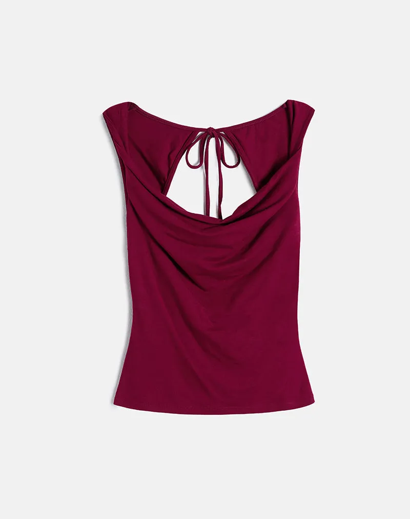 Imrie Open Back Top in Rayon Jersey Burgundy sold by Motel Rocks product image thumbnail 5