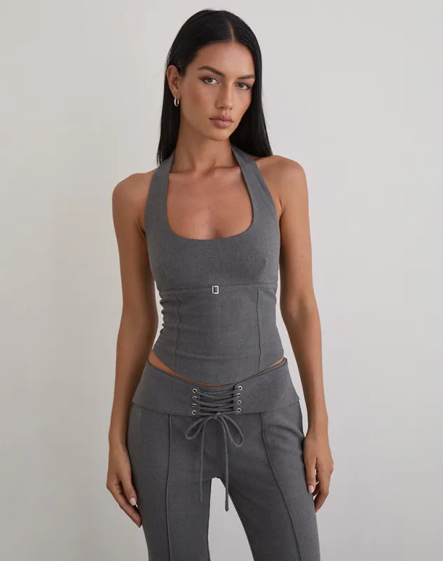 Nasya Halter Top in Tailoring Charcoal sold by Motel Rocks