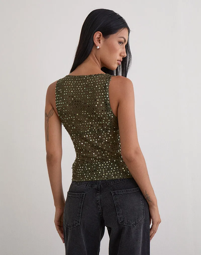 Dudley Vest Top in Sequin Knit Olive sold by Motel Rocks product image thumbnail 5