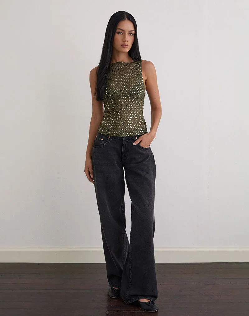 Dudley Vest Top in Sequin Knit Olive sold by Motel Rocks product image thumbnail 2