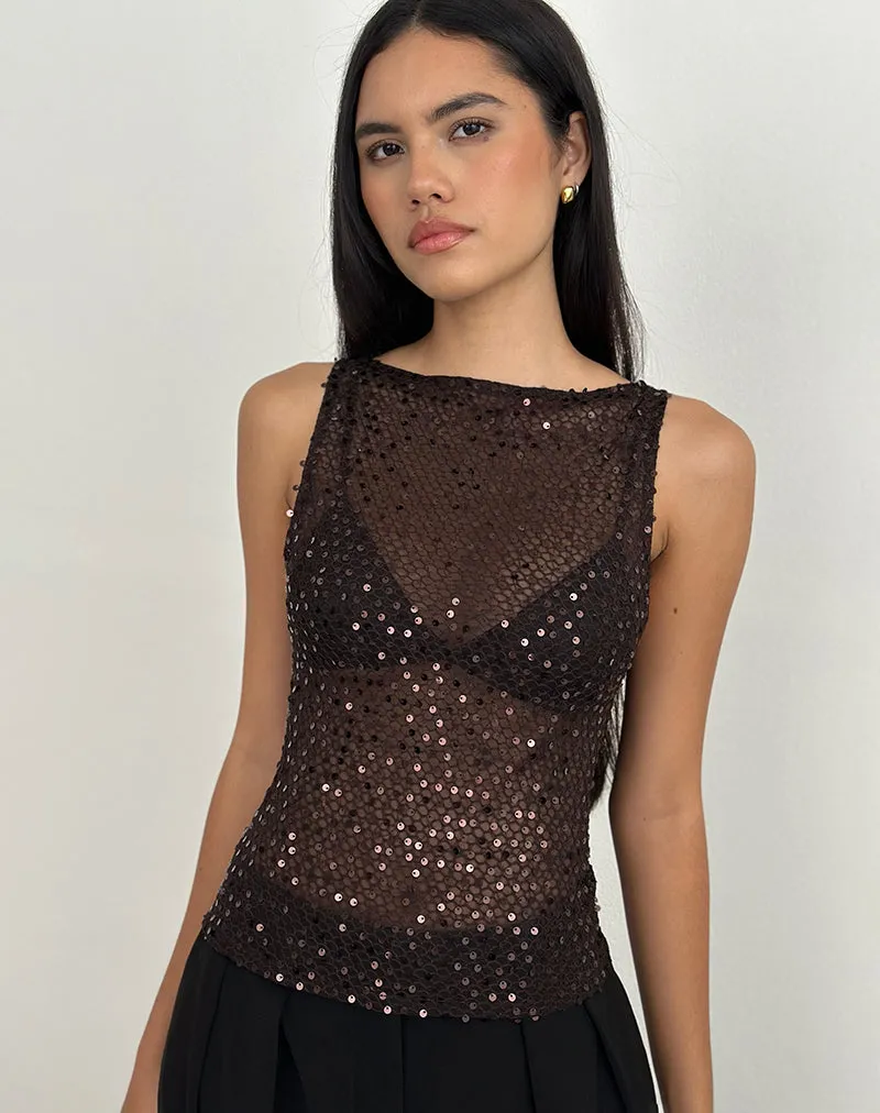 Dudley Vest Top in Sequin Knit Coffee sold by Motel Rocks product image thumbnail 4