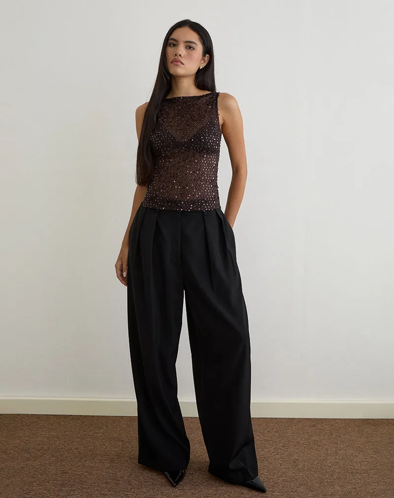 Dudley Vest Top in Sequin Knit Coffee sold by Motel Rocks product image thumbnail 2