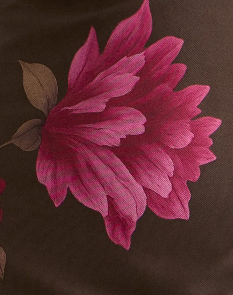 Silvra Halterneck Midi Dress in Brown with Pink Flower Print sold by Motel Rocks product image thumbnail 5