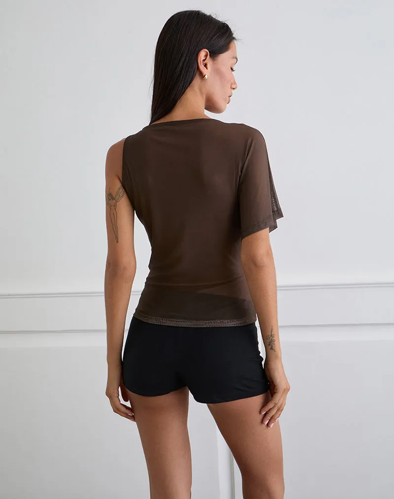 Balsa One Shoulder Top in Brown with Pink Flower Print sold by Motel Rocks product image thumbnail 5