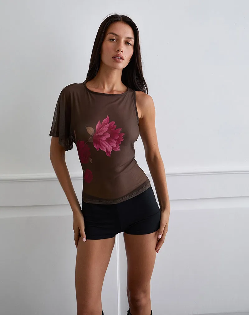 Balsa One Shoulder Top in Brown with Pink Flower Print sold by Motel Rocks product image thumbnail 4