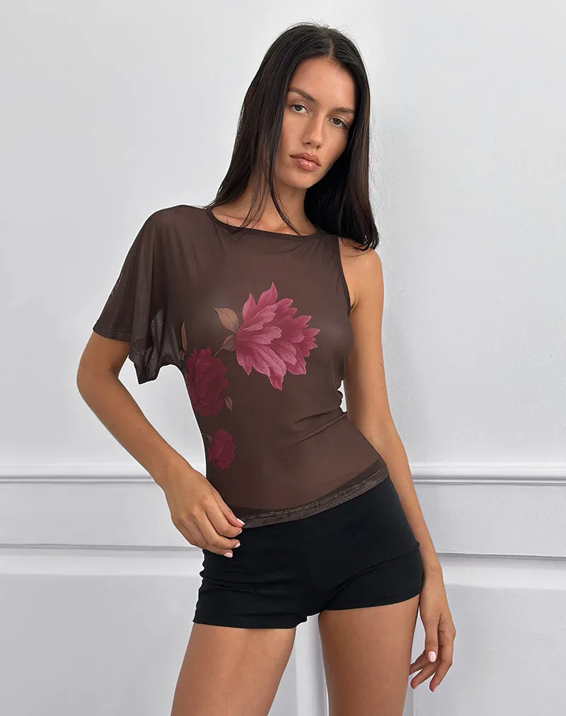 Balsa One Shoulder Top in Brown with Pink Flower Print sold by Motel Rocks product image thumbnail 2
