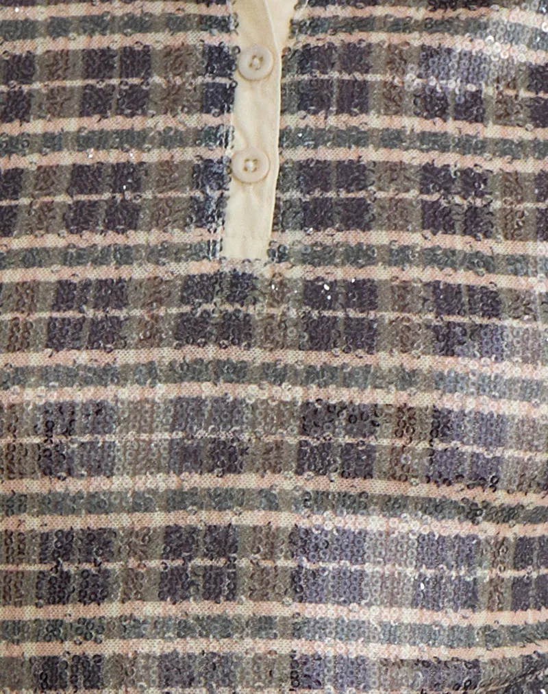 Tisuka Polo Top in Sequin Vintage Check Brown sold by Motel Rocks product image thumbnail 5