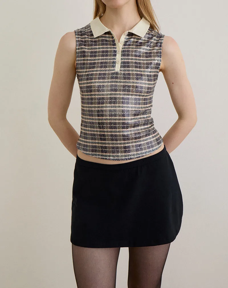 Tisuka Polo Top in Sequin Vintage Check Brown sold by Motel Rocks product image thumbnail 3