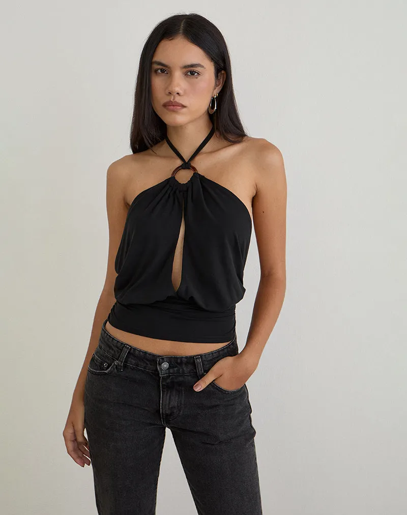 Karise Plunge Top in Cupro Black sold by Motel Rocks