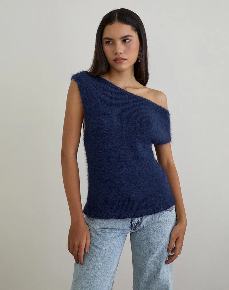 Calyce Top in Fluffy Knit Navy sold by Motel Rocks