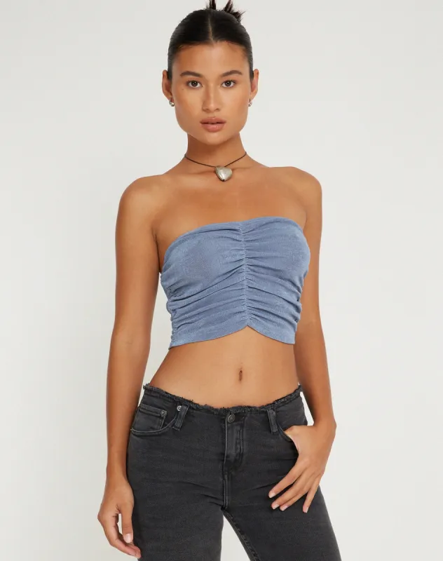 Asti Bandeau Crop Top in Frosty Blue sold by Motel Rocks