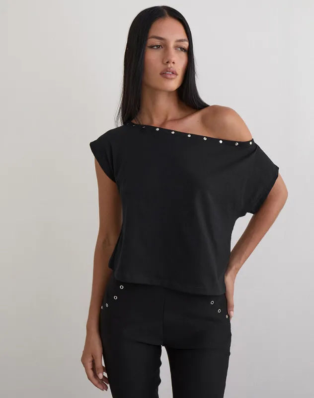 Bizzy Top in Jersey Black with Studs sold by Motel Rocks