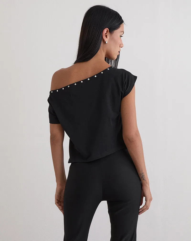 Bizzy Top in Jersey Black with Studs sold by Motel Rocks product image thumbnail 4