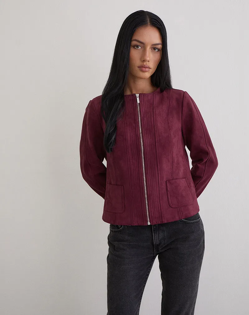 Ukiyo Jacket in Faux Suede Burgundy sold by Motel Rocks product image thumbnail 3