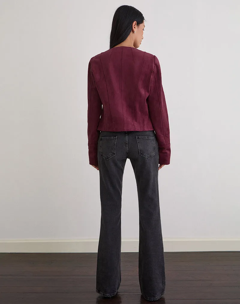 Ukiyo Jacket in Faux Suede Burgundy sold by Motel Rocks product image thumbnail 5