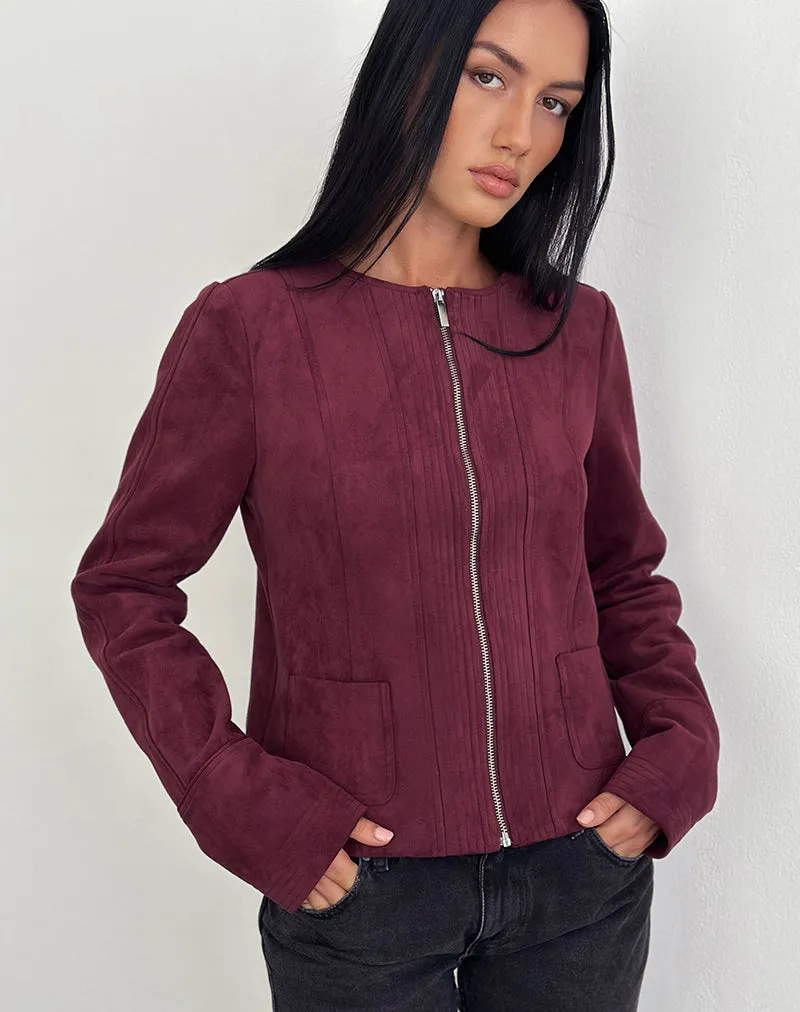 Ukiyo Jacket in Faux Suede Burgundy sold by Motel Rocks product image thumbnail 4