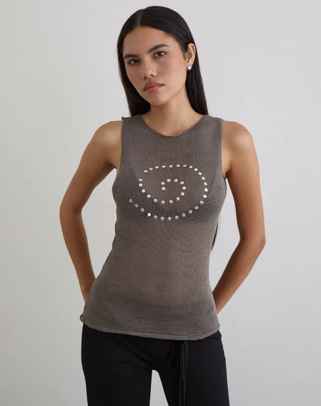 Miraya Top in Studded Sheer Knit Iron made by Motel Rocks