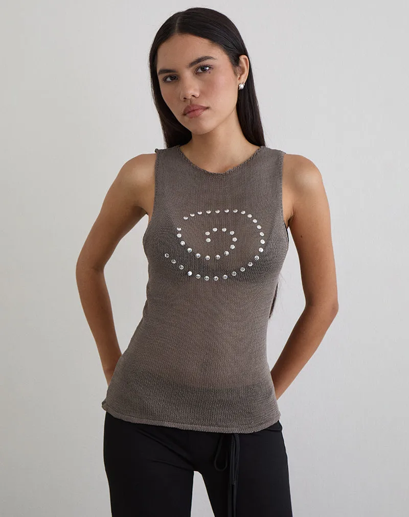 Miraya Top in Studded Sheer Knit Iron sold by Motel Rocks