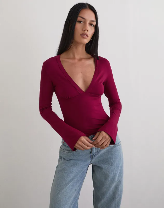 Emesy Long Sleeve Top in Burgundy sold by Motel Rocks